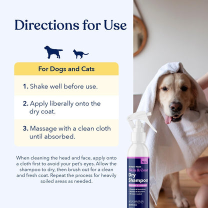 Dog Dry Shampoo Waterless No Rinse Oatmeal Lavender Itch Odor Relief 8oz