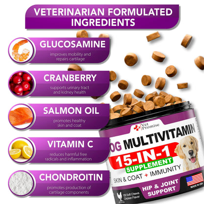 Dog Multivitamin Chews with Glucosamine 120 Count Joint Immune &amp; Mobility