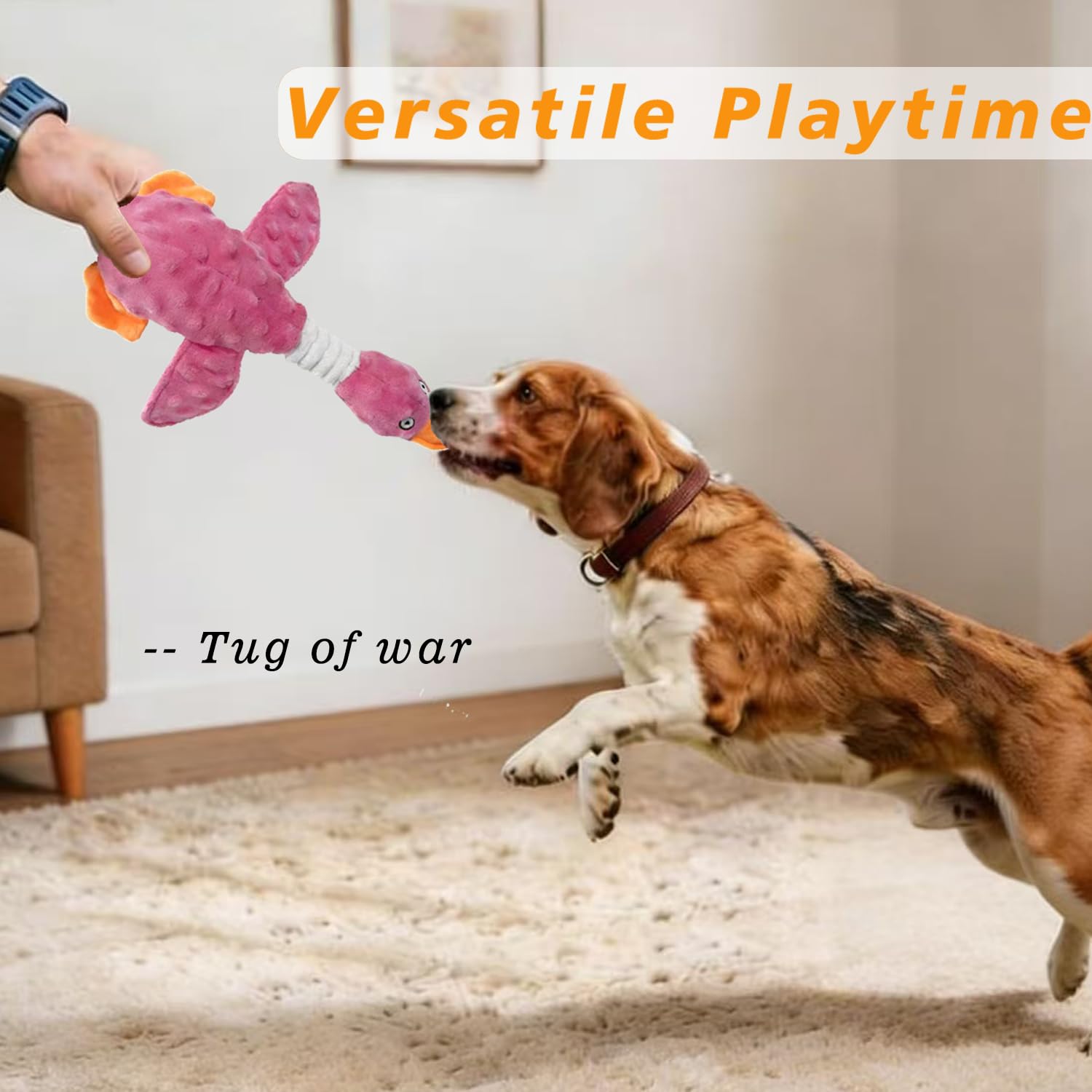Squeaky Dog Toys For Aggressive Chewers, Durable Stuffed Animal Plush Dog Toy With Soft Fabric For Large, Medium &amp; Small Dogs, Interactive Puppy Chew Toy For Teething, Crinkle Duck Dog Toy - Pink