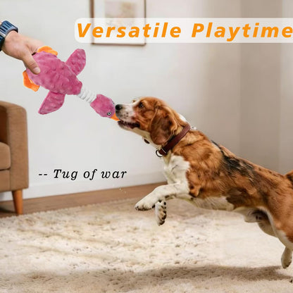 Squeaky Dog Toys For Aggressive Chewers, Durable Stuffed Animal Plush Dog Toy With Soft Fabric For Large, Medium &amp; Small Dogs, Interactive Puppy Chew Toy For Teething, Crinkle Duck Dog Toy - Pink