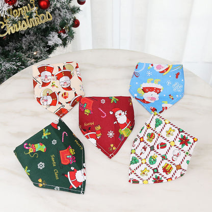 Pet Supplies Dogs Cats Christmas Cotton Printed Pet Dress Triangle Scarf