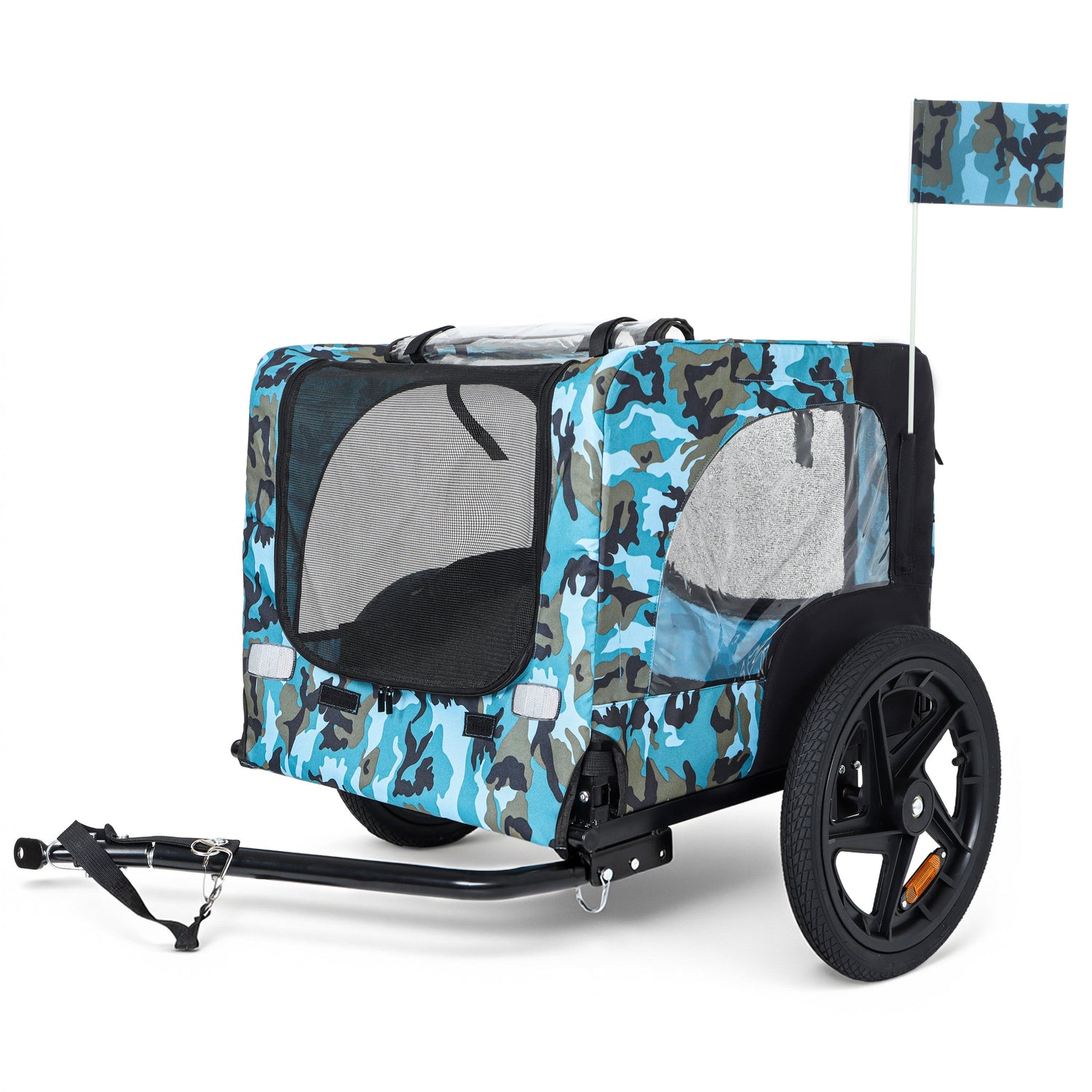 Outdoor Heavy Duty Collapsible Pet Bike Trailer with 16-Inch All-Terrain Wheels &amp; Universal Hitch – Foldable Dog/Cargo Carrier Cart for Bicycles, blue+black