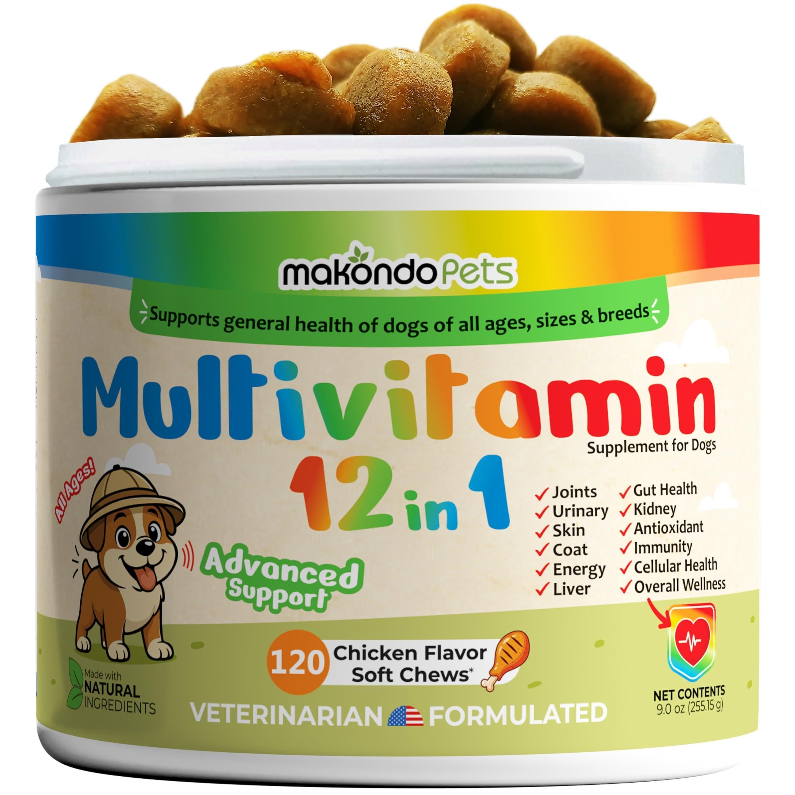 Dog Multivitamin 12-in-1 120 Soft Chews Glucosamine Probiotics &amp; Cranberry