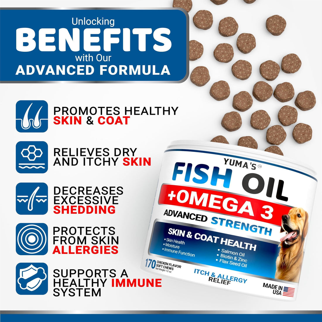 Omega-3 Fish Oil for Dogs 170 Chews Skin &amp; Coat Supplement