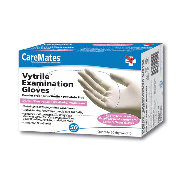 CareMates Vytrile Exam Gloves, Small, 50 Count – Latex-Free &amp; Powder-Free, 3x Stronger than Vinyl