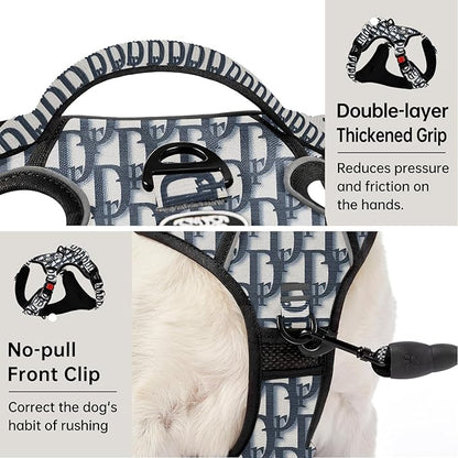IVY&amp;LANE No Pull Dog Harness with Leash Set, Reflective No Choke Pet Vest,Adjustable Oxford Dog Vest Harness with Easy Control Handle for Large Dogs (Vintage Blue,XL)