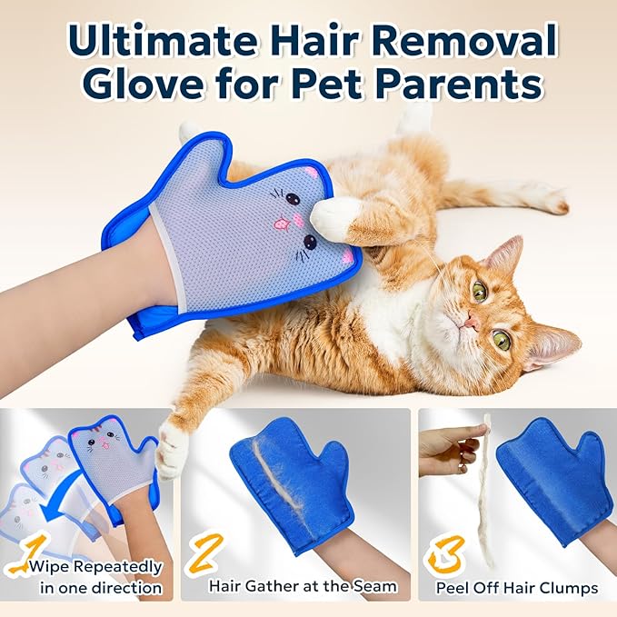Pet Hair Removal Glove - Electrostatic Gloves for Pet Hair, Portable &amp; Reusable Dog &amp; Cat Fur Remover Tool for Couch, Clothes, Furniture, Carpet, and Car Seats,1 PCS