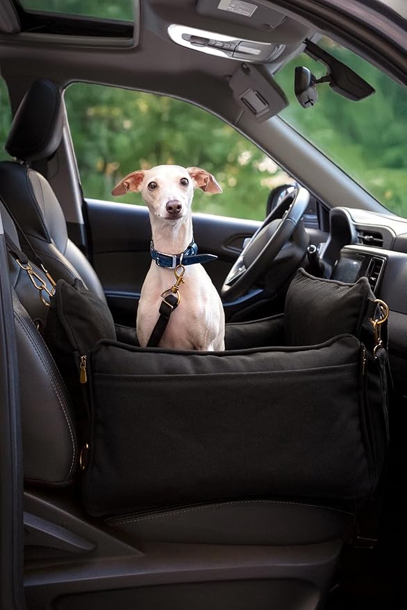 Noah &amp; Paw Dog Car Seat Carrier, Small Dog Car Seat for Small Medium Pets with Harness Clip, 4X Safety Feature, Booster Travel Bed, Waterproof Washable, Orthopedic Foam Filling, Canvas Collection
