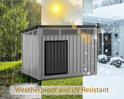 DRATO Dog House for Both Indoor and Outdoor with Weatherproof Roof Removable Floors for Medium to Large Dogs Interior Space (Gray, Medium(32.2 * 25.12 * 24.13&