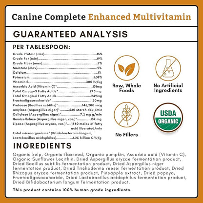 Wholistic Pet Organics Canine Complete - Dog Multivitamin Powder - 8 Oz - Daily Dog Vitamins and Supplements for Homemade Food - Immune System, Skin, Coat &amp; Overall Health - Small and Large Breed