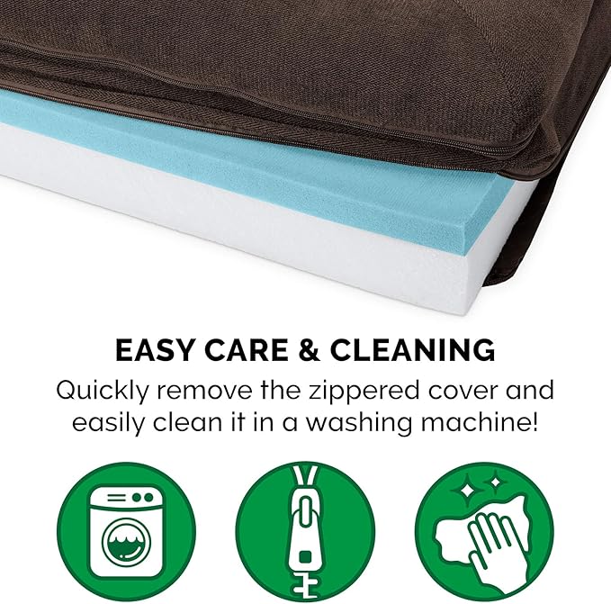 Furhaven Cooling Gel Dog Bed for Large Dogs w/ Removable Bolsters &amp; Washable Cover, For Dogs Up to 95 lbs - Sherpa &amp; Chenille Sofa - Coffee, Jumbo/XL