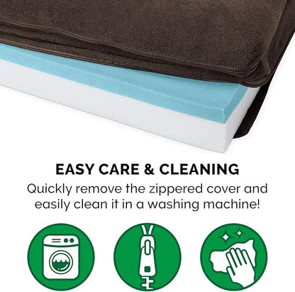Furhaven Cooling Gel Dog Bed for Large Dogs w/ Removable Bolsters &amp; Washable Cover, For Dogs Up to 95 lbs - Sherpa &amp; Chenille Sofa - Coffee, Jumbo/XL