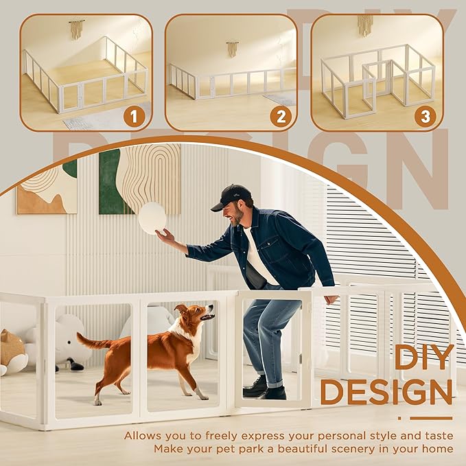 Citylife Clear Acrylic Plastic Dog Playpen Indoor,for Puppy Cat Rabbit Ferret Transparent Pet Pen,Easy Assemble Whelping Crate Kennel Cage Enclosure for Small &amp; Medium Dogs 12 Panels