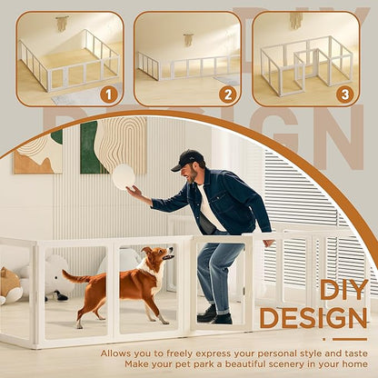 Citylife Clear Acrylic Plastic Dog Playpen Indoor,for Puppy Cat Rabbit Ferret Transparent Pet Pen,Easy Assemble Whelping Crate Kennel Cage Enclosure for Small &amp; Medium Dogs 12 Panels