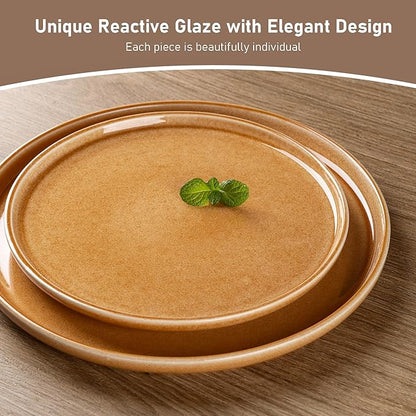 GBHOME Ceramic Dinnerware Sets for 4, 12 Pieces Stoneware Plates and Bowls Sets, Scratch Resistant Dishes, Dishwasher &amp; Microwave Safe, Reactive Glaze-Amber