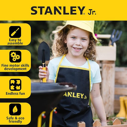 Stanley Jr. Kids Wheelbarrow Set – 6-Piece Durable Toddler Wheelbarrow &amp; Garden Tools – Child Outdoor Toy for Ages 3+ – Fun, Educational Backyard Play with Apron, Gloves &amp; Tools