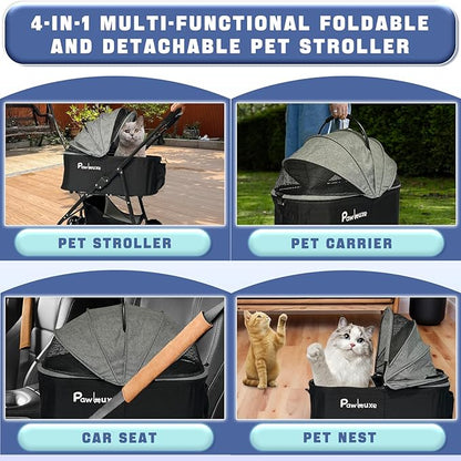 4 Wheels Pet Stroller 4 in 1 Pet Stroller with Detachable Carrier for Small &amp; Medium Dogs Cats up to 55 lbs Easy-Folding Travel Dog Wagon with Car Seat Breathable Mesh,Blue Cartoon