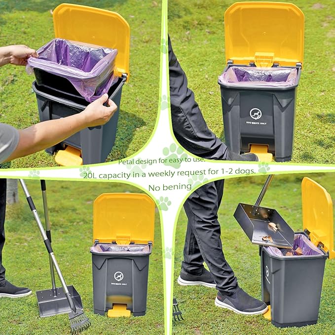 Outdoor Dog Poop Trash Can with Pooper Scooper &amp; 60 Free Poop Bags -15 L/4 Gallon Dog Waste Trash Can Pet Waste Disposal Station with Inner Bucket - Metal Dog Pooper Scooper Great for All Sized Dogs