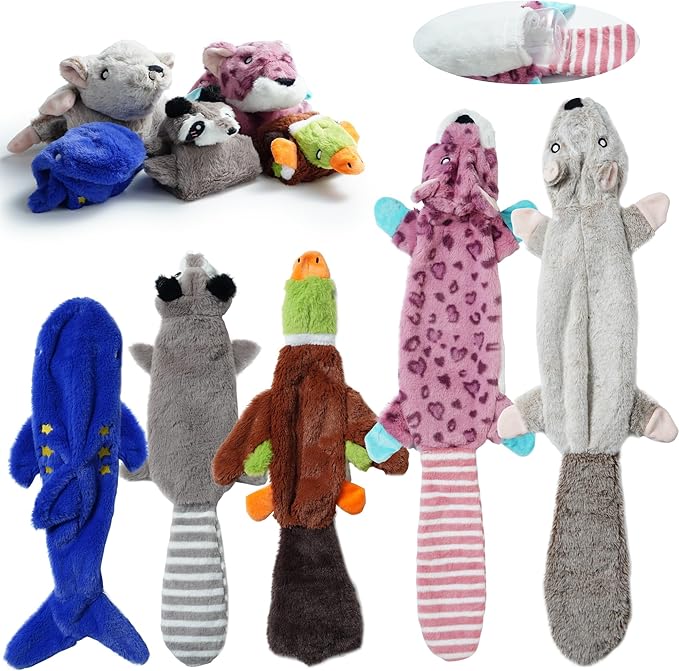 Nocciola 2-in-1 No Stuffing Crinkle Dog Toys with Soft and Durable Fabric, Holds Water Bottles, 2 Extra Long &amp; 3 Regular Size Stuffless Squeaky Dog Toys for Small to Large Dog