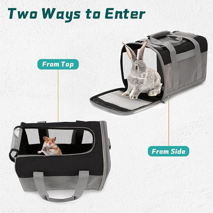 PINVNBY Bunny Carrier for Travel Camping Outdoor, Small Pet Carrier, Guinea Pig Carrier, Breathable Pet Portable Hand Bag for Hamster Bunny Guinea Pig（Black &amp; Gray）