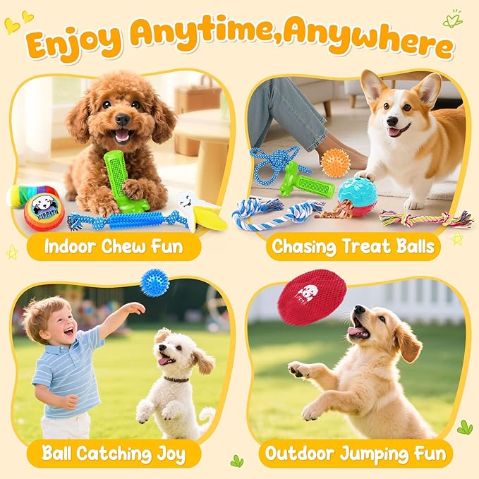 KIPRITII 25 Pack Various Puppy Dog Toys for Teething, Entertainment &amp; Interaction, Puppy Chew Toys Pack with Rope Toy, Treat Balls and Dog Squeaky Toys for Puppies &amp; Small Dogs