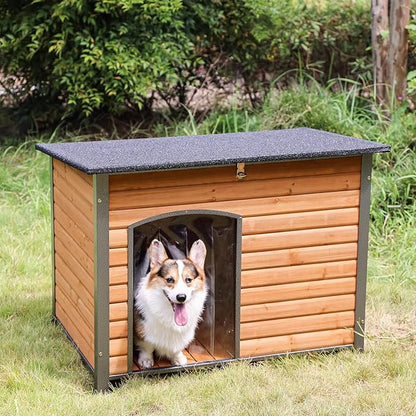 Aivituvin Dog House Outdoor &amp; Indoor Wooden Dog Kennel for Winter with Raised Feet Weatherproof for Small &amp; Medium &amp; Large Dogs,Unique All-Around Iron Frame…