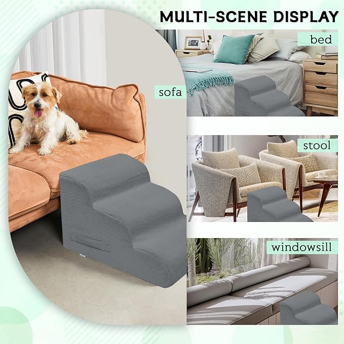 Dog Stairs &amp; Steps for High Beds, 2 Steps High Density Foam Waterproof Dog Ramp for Small Dogs and Cats, Pet Stairs with Removable Washable Cover for Bed, Couch, Sofa and Car (H: 11.8")