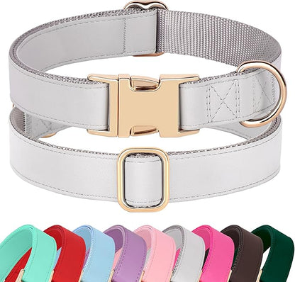 PET ARTIST Soft PU Leather Dog Collar for Small Dogs, Bright &amp; Classic Nylon Padded Durable Dog Collar Leather with Quick Release Metal Buckle Adjustable for Male Dogs, Neck Fit 9-14"