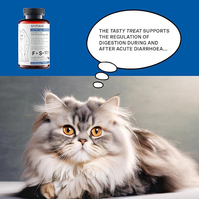 animaux - Gastro Balance for Cats, Supports Gastro-intestinal Tract, Prevents Diarrhoea, Constipation, Hairballs &amp; Flatulence, supplementary probiotics, 90 chewable Tablets, 90 Days Supply
