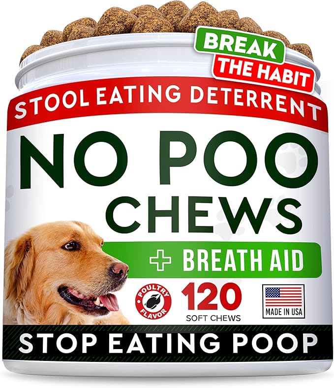 STRELLALAB No Poo Chews for Dogs - Coprophagia &amp; Stool Eating Deterrent with Probiotics, Digestive Enzymes &amp; Breath Aid Support - Stop Dog Poop Eating (120Ct, Poultry)