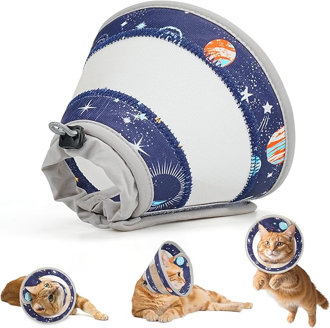Breathable Air Mesh Cat Cone Collar Soft to Stop Licking, Adjustable, Foldable Lightweight Kitten Cones After Surgery Recovery for Cats &amp; Kittens (Star Blue, M)