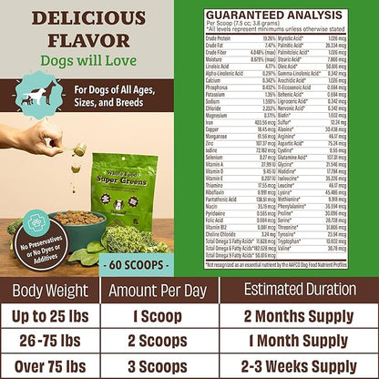 Natural Dog Company Dog Super Greens Food Topper, Dog Multivitamin Powder Vitamins &amp; Supplements, Boost Immunity &amp; Digestion, Wellness Nutrient-Rich Food Seasoning Meal Topper, 8 oz