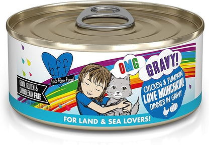 Weruva B.F.F. OMG - Best Feline Friend Oh My Gravy!, Love Munchkin! with Chicken &amp; Pumpkin in Gravy Cat Food, 5.5oz Can (Pack of 8)