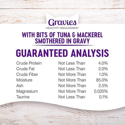 Wellness Healthy Indulgence Gravy Adult Wet Cat Food, Natural, Protein-Rich, Grain Free, 3 Ounce Pouch, 24 Pack, (Tuna &amp; Mackerel)