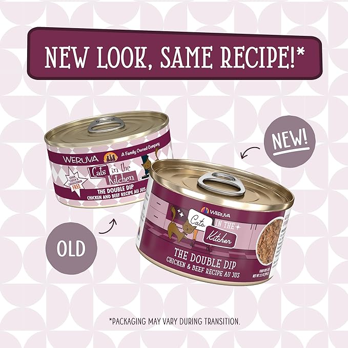 Weruva Cats in The Kitchen, The Double Dip with Chicken &amp; Beef Au Jus Cat Food, 3.2oz Can (Pack of 24)