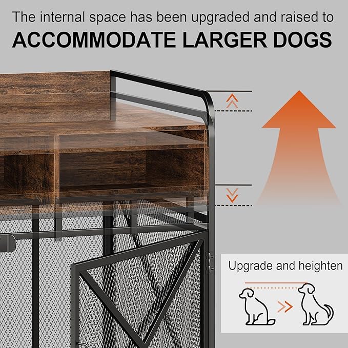 Dog Crate Furniture, 48" Heavy Duty Wooden Dog Crate End Table, XL Dog Kennel Furniture Large Breed, Decorative Dog Kennel Indoor with 3 Drawers &amp; Steel Tubes 48" L x28 W x38 H (Rustic Brown)