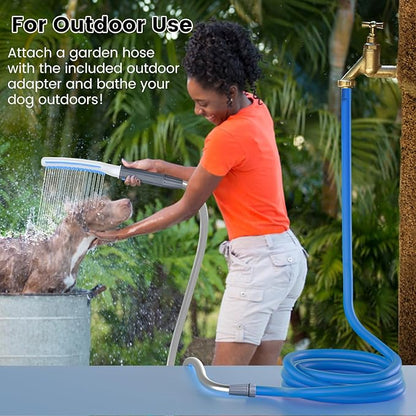 Dog Shower Attachment, Dog Washing Hose Attachment with Metal T-Diverter, Dog Bathing Supplies with 3 Spray Modes &amp; One-Button ON/OFF Indoor and Outdoor Sprayer 8-Foot Hose
