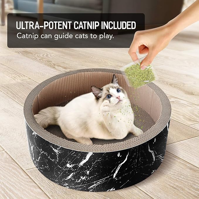 Cat Scratcher Post &amp; Board, Round Cat Scratching Lounge Bed, Durable Pad Prevents Furniture Damage, 17.32&