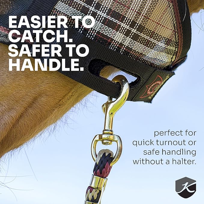 Kensington 90% UV Fly Mask Halter CatchMask UViator - Without Ears &amp; Forelock Freedom Web Trim *Roomy Fit*- X-Large, Imperial Jade