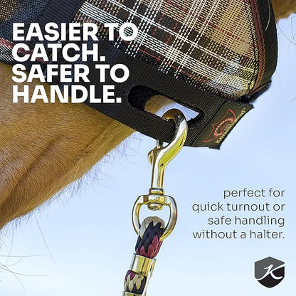 Kensington 90% UV Fly Mask Halter CatchMask UViator - Without Ears &amp; Forelock Freedom Web Trim *Roomy Fit*- X-Large, Deluxe Black