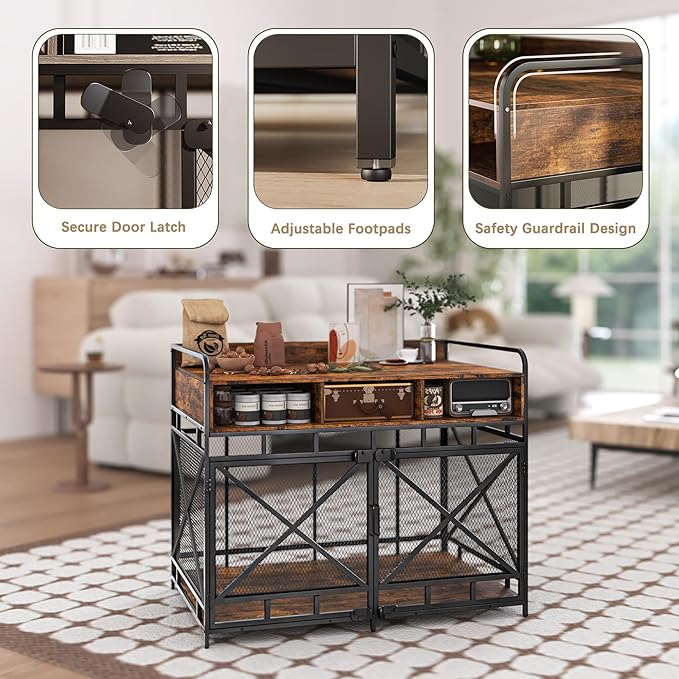 Dog Crate Furniture, 43" Heavy Duty Wooden Dog Crate End Table, XL Dog Kennel Furniture Large Breed, Decorative Dog Kenne Indoor with 3 Drawers &amp; Steel Tubes 43" L x28 W x36 H (Rustic Brown)