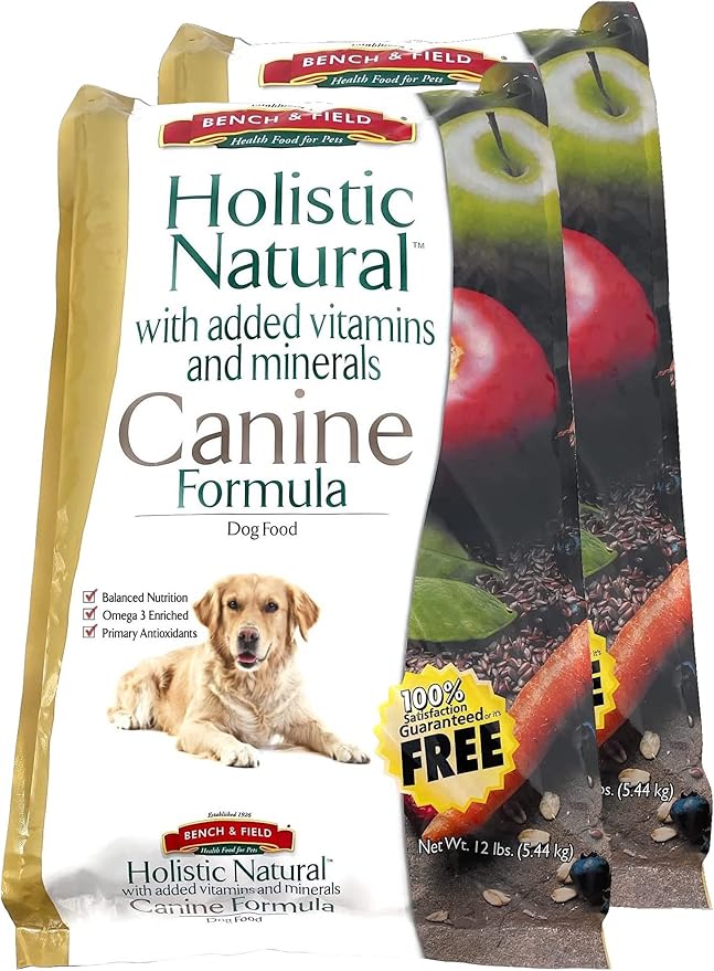 Bench &amp; Field Holistic Natural Adult Dry Dog Food, Chicken Meal and Brown Rice Recipe 12 lb Bag (Pack of 2)