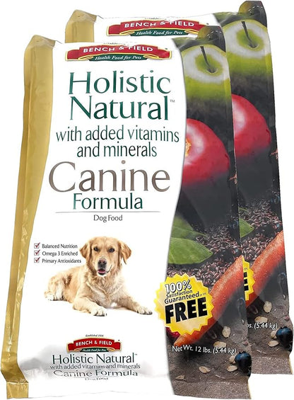 Bench &amp; Field Holistic Natural Adult Dry Dog Food, Chicken Meal and Brown Rice Recipe 12 lb Bag (Pack of 2)