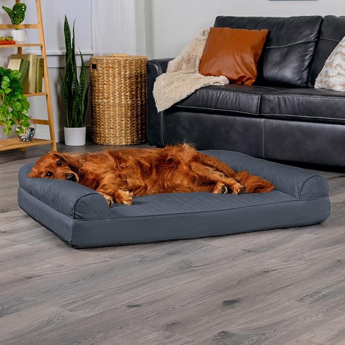 Furhaven Orthopedic Dog Bed for Large Dogs w/ Removable Bolsters &amp; Washable Cover, For Dogs Up to 95 lbs - Quilted Sofa - Iron Gray, Jumbo/XL