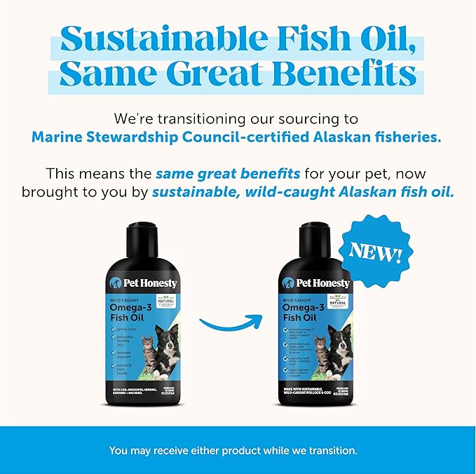 Omega 3 Fish Oil for Cats &amp; Dogs (16oz), Wild Caught Omega 3 Fish Oil for Dogs Skin and Coat Supplement, Supports Shedding, Skin &amp; Coat, Immunity, Joint, Brain &amp; Heart, EPA + DHA