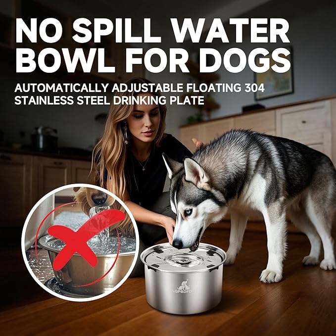 Dog Water Bowl No Spill, 5.6L/1.5 Gallon No Drip Slow Drinking Dog Water Bowl Dispenser Spill Proof, Large Stainless Steel Slobber Stopper for Messy Drinkers, Small Medium &amp; Large Dogs