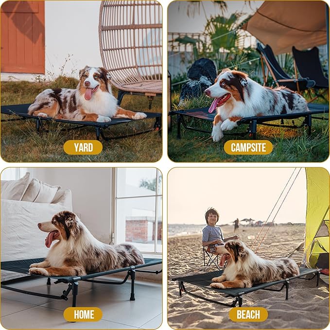 ONETIGRIS Elevated Dog Bed for Large Dogs, Outdoor Dogs Cod Large Raised Dog Bed with Chew Proof Mesh, No-Slip Portable Bed for Indoor &amp; Outdoor Portable