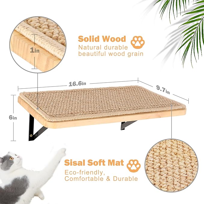 Cat Wall Furniture Set, 2PCS Cat Shelves &amp; 2PCS 4 Steps Wall Shelves Stairs Tower Climbing Scratching Perches for Climbing Sleeping, Playing