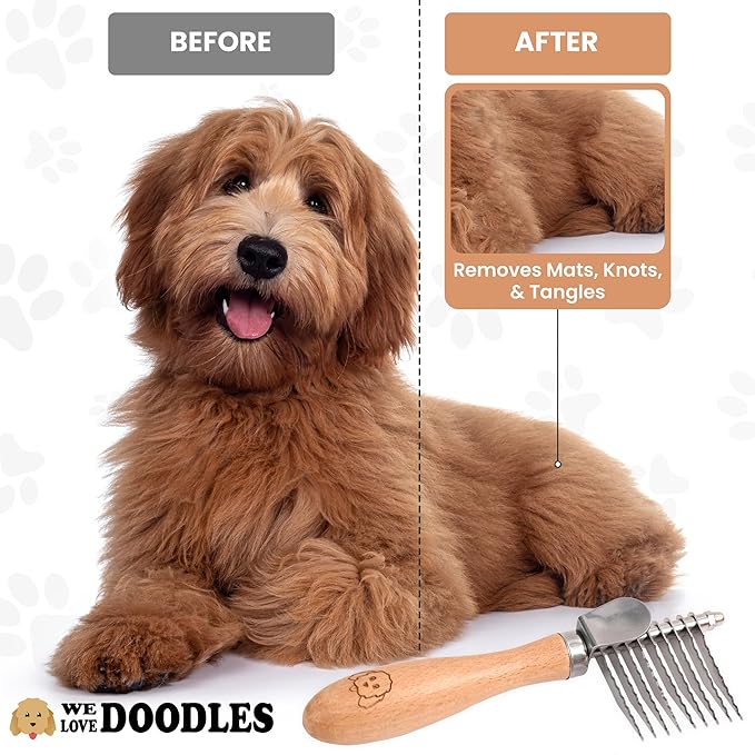 We Love Doodles Pet Dematting Comb and Pet Dematting Brush &amp; Rake (Bundle) - Deshedding Undercoat Rake and Detangler Brush For Dogs, Comb Tool For Grooming, for Detangling Thinning and Shedding
