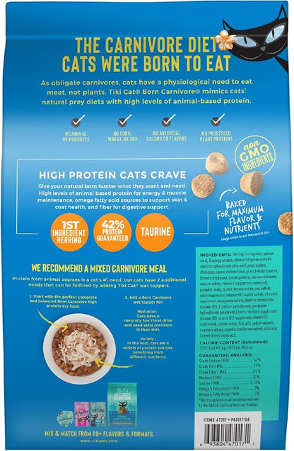 Tiki Cat Born Carnivore High Protein Dry Cat Food, Herring &amp; Salmon Meal, 2.8 lbs. Bag